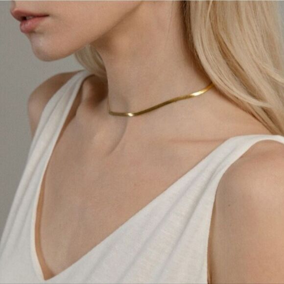 Stainless Steel 18K Gold Plated or Silver Plated Chain Herringbone Necklace - Picture 11 of 12